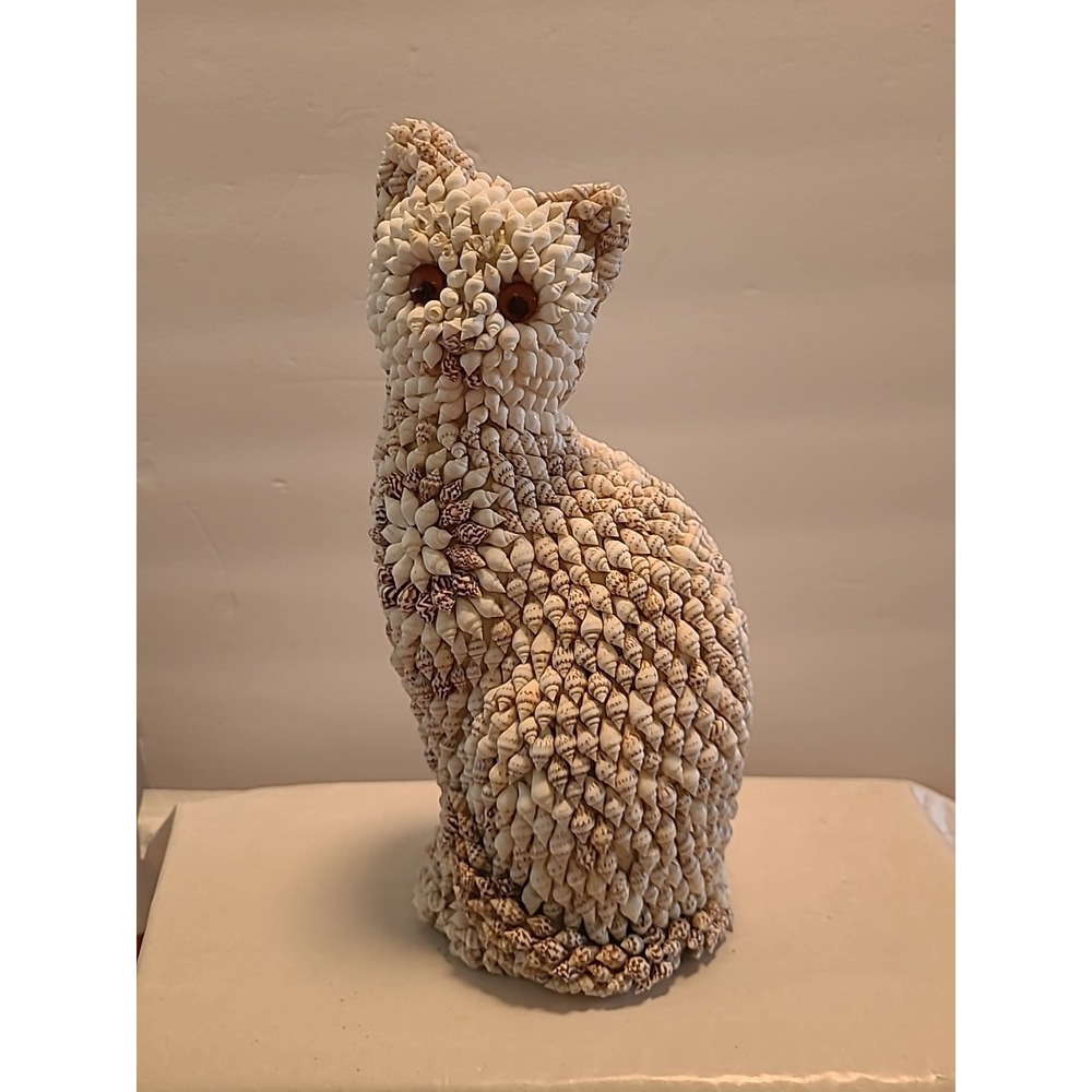 Vintage‎ Seashell Kitten Cat 9" Figurine Hand Crafted Vintage